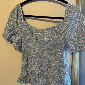 Urban Outfitters Blue and Pink Smocked Blouse